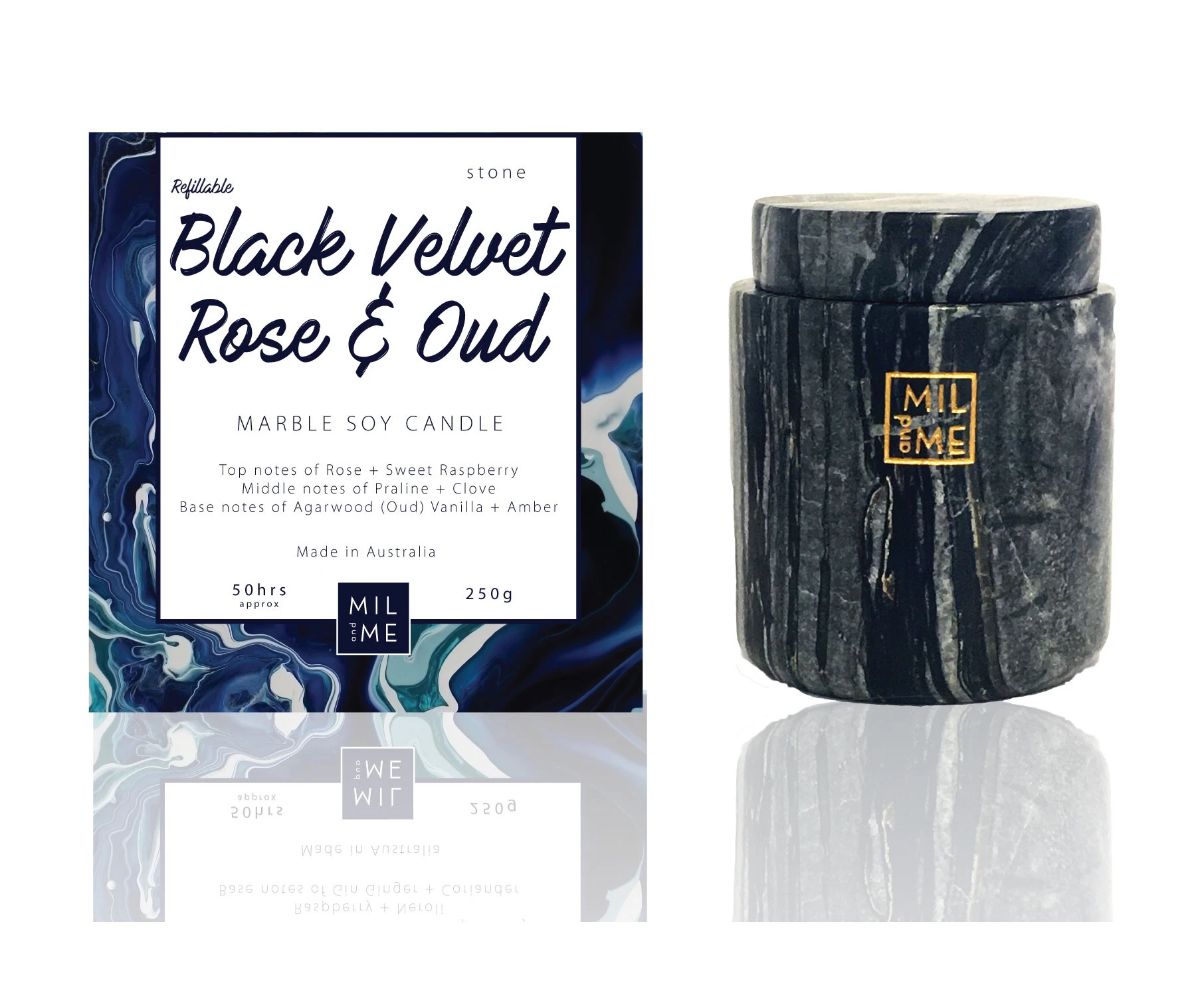 Mil + Me - Black Wood Grain Marble Black Velvet Rose + Oud