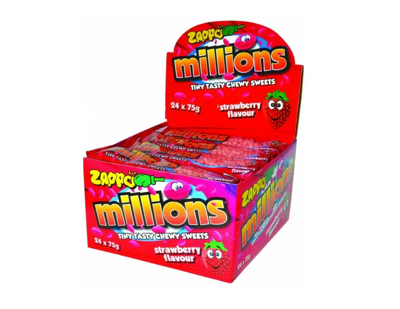 Zappo Millions Tiny Tasty Chewy Sweets Candy Strawberry Flavour 75g X 24 Pack