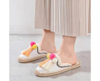 Amoretu Womens Comfort Tassel And Fluffy Ball Embellishment Canvas Mule Shoes Espadrilles-Offwhite