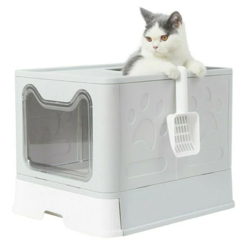 Large Cat Litter Box Toilet Kitty Self-Cleaning Hooded Tray Enclosed Training