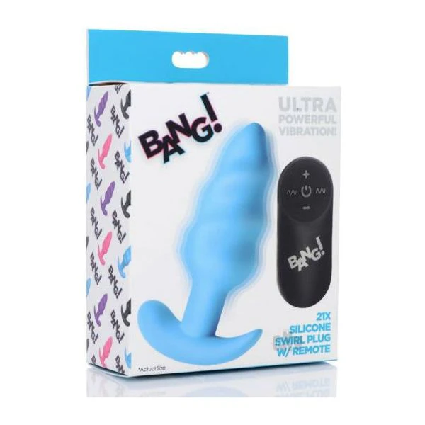 Bang 21x Vibe Swirl Plug With Remote Control Blue Silicone Butt Plug For Intense Anal Pleasure