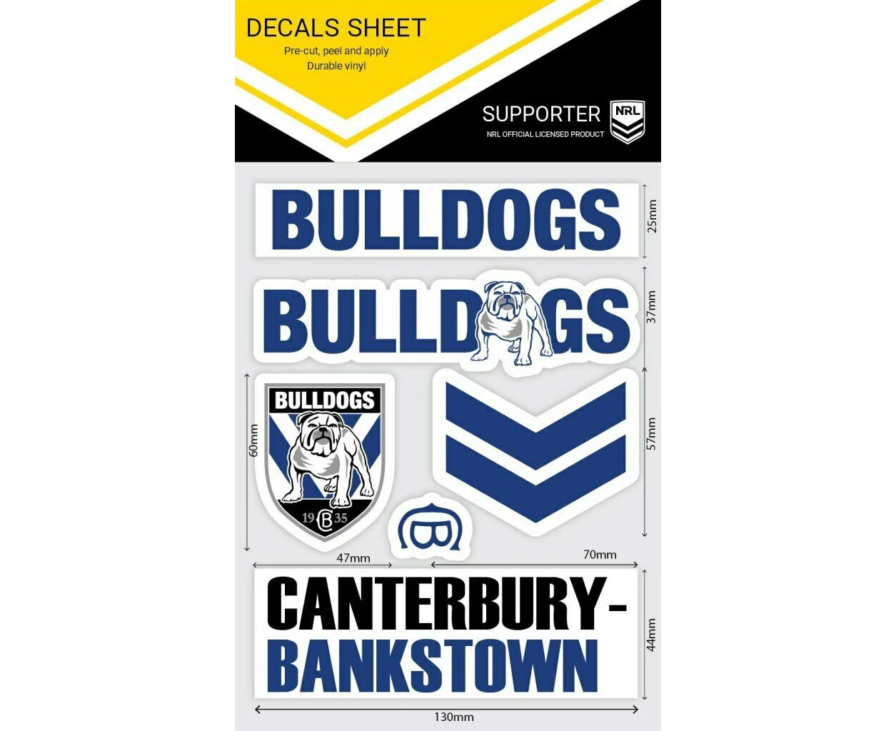 NRL Sticker Decal Sheet - Canterbury Bulldogs - Stickers Wordmark