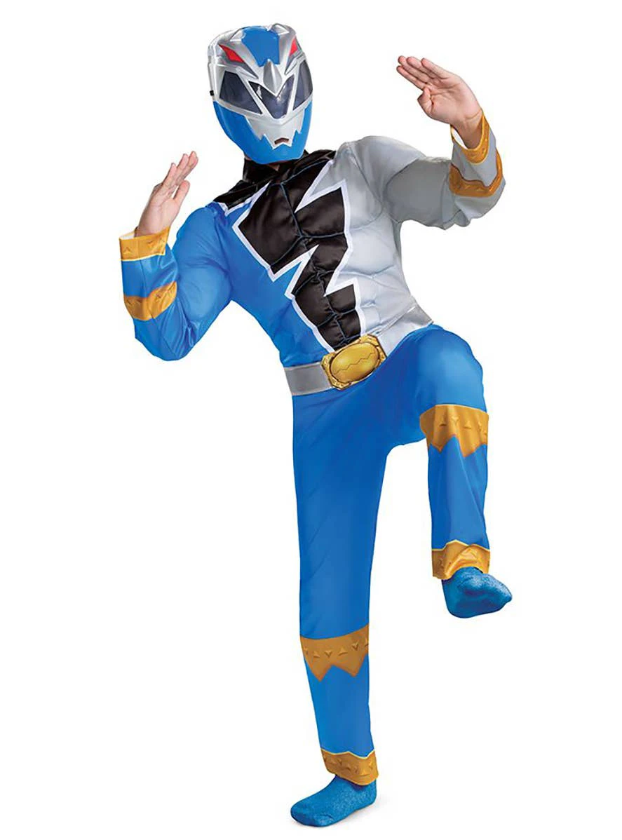 Dino Fury Boy's Blue Power Ranger Muscle Chest Costume  - Genuine Disguise - New