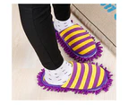 Amoretu Cozy Washable Dust Mop Slippers Stripe Home Slippers-Purple