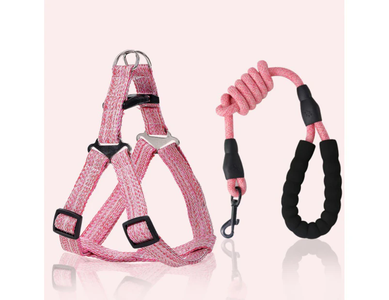 Dog Harness and Leash Set - Heavy Duty & Adjustable Basic Harness for Puppy-S-Pink