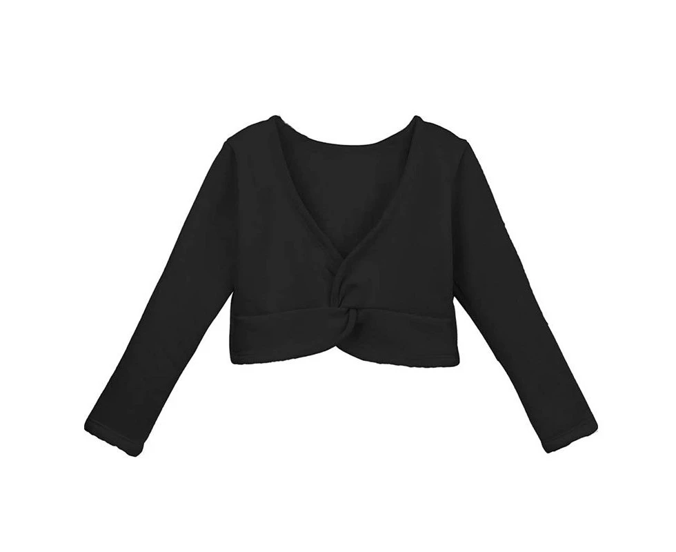 Dadawen Kids Long Sleeve Wrap Tops Leotards for Girls Dance Ballet Cardigan Bolero-Black