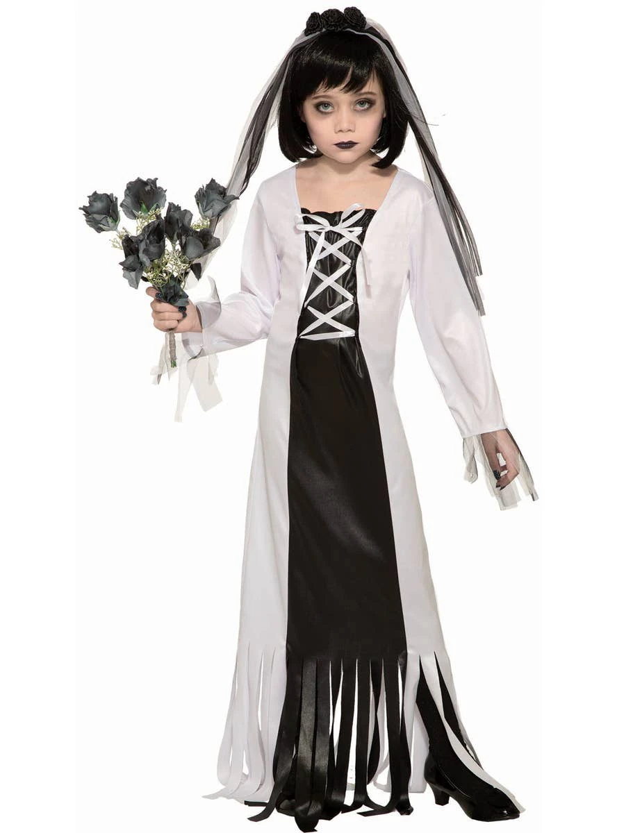 Ghastly Black and White Bride Girl's Halloween Costume Girls