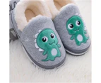 Dadawen Boys Cute Warm Plush Dinosaur Slippers Toddler Winter Warm Shoes-Grey