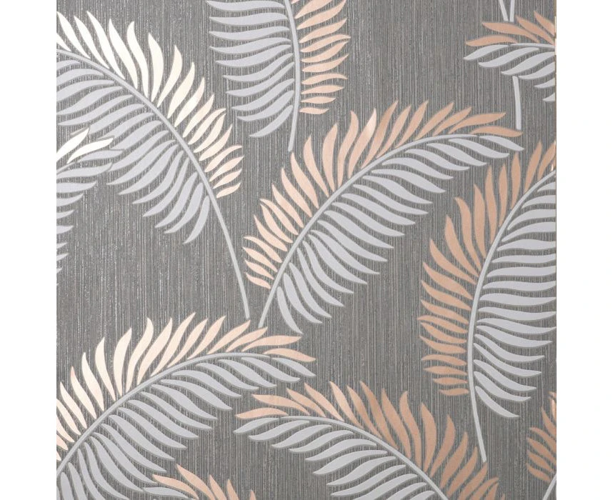 Fine Decor Cascade Leaf Wallpaper Grey/Rose Gold