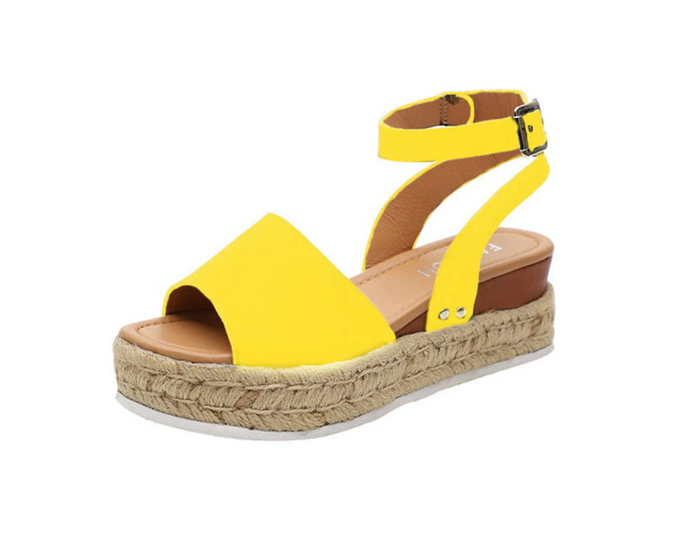 Amoretu Womens Wedge Sandals Platform Espadrilles with Ankle Strap Open Toe-Yellow