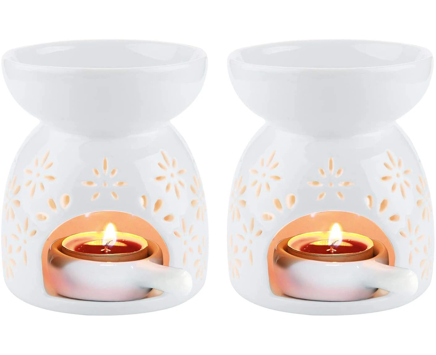 MadeSmart 2pcs Ceramic Tealight Candle Holder Oil Burner Essential Diffuser Furnace Home Decoration-White