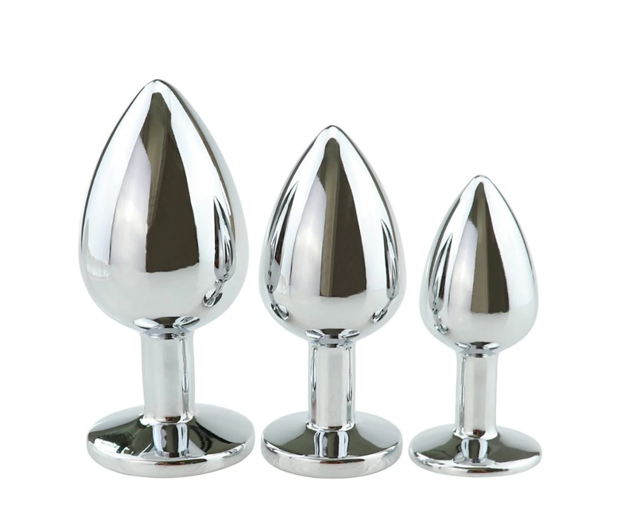 Silver Metal Butt Plug Set with Jewel Base (3 Pce)