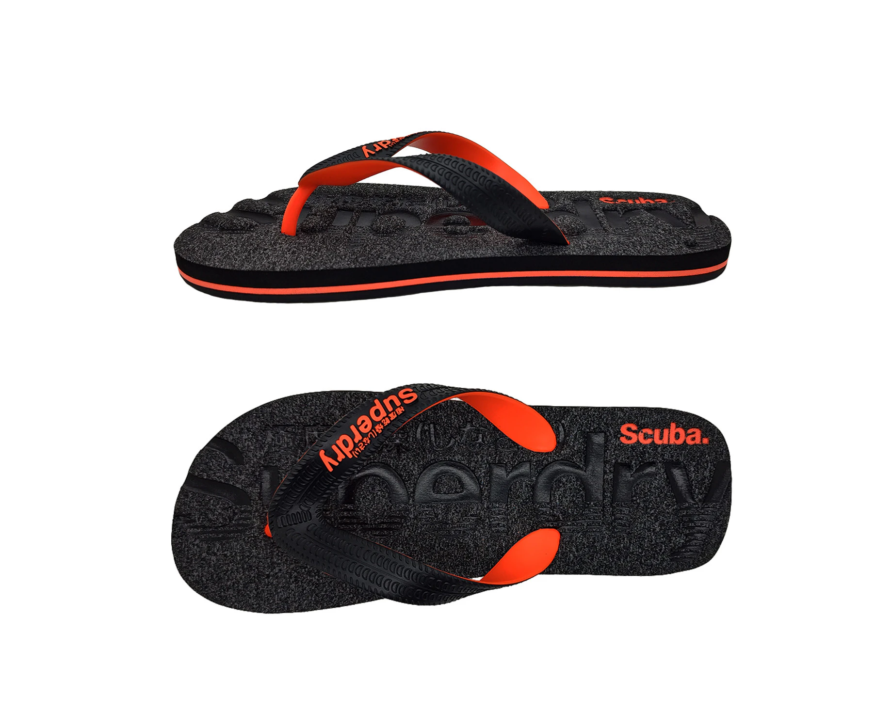 Superdry Scuba Grit Flip Flop Mens Thongs Slip On Soft Embossed Insole - Black