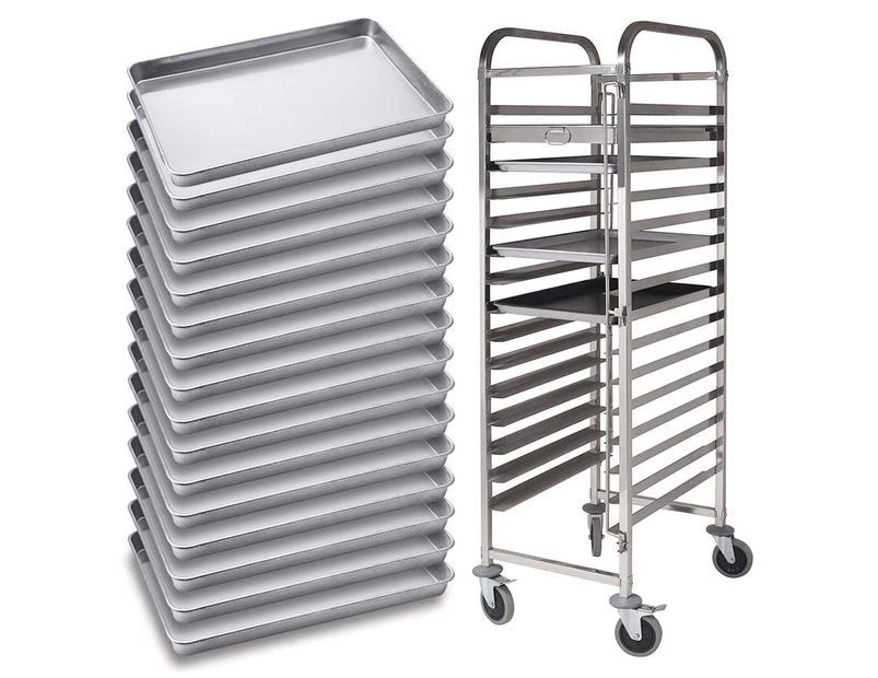 SOGA Gastronorm Trolley 16 Tier Stainless Steel with Aluminum Baking Pan Cooking Tray for Bakers
