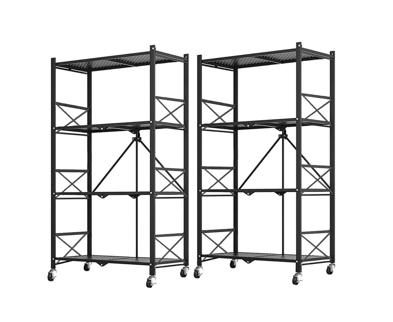 SOGA 2X 4 Tier Steel Black Foldable Display Stand Multi-Functional Shelves Portable Storage Organizer with Wheels