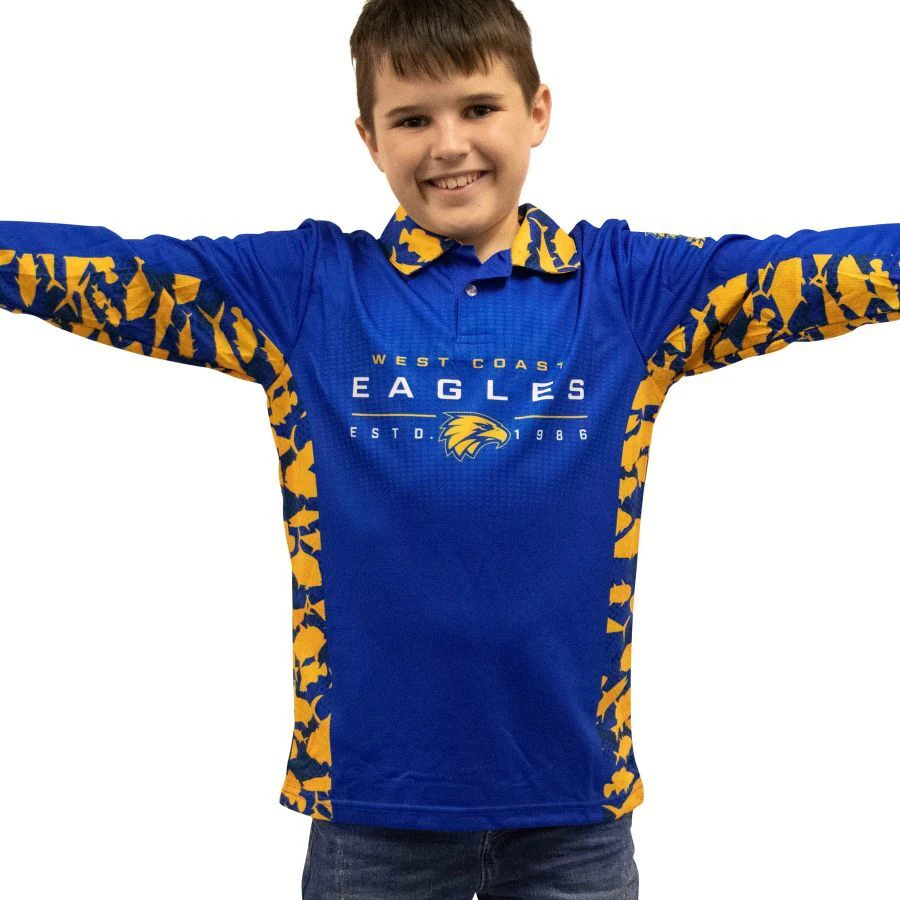 West Coast Eagles Youths Reef Runner Collared Fishing Shirt