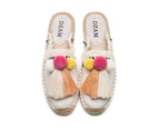 Amoretu Womens Comfort Tassel And Fluffy Ball Embellishment Canvas Mule Shoes Espadrilles-Offwhite