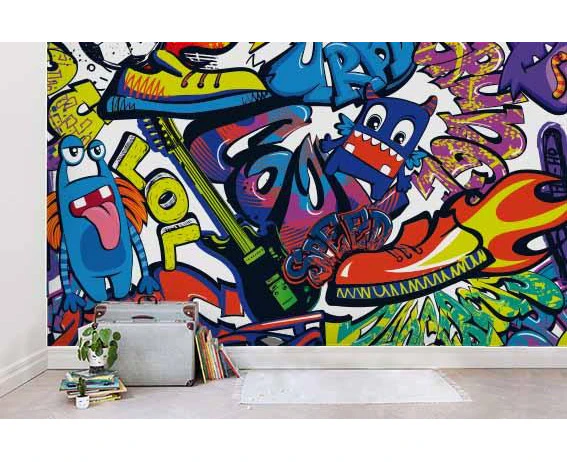 Jess Art Decoration 3D Graffiti Art Colourful Shoe Monster Wall Mural Wallpaper Zy D65