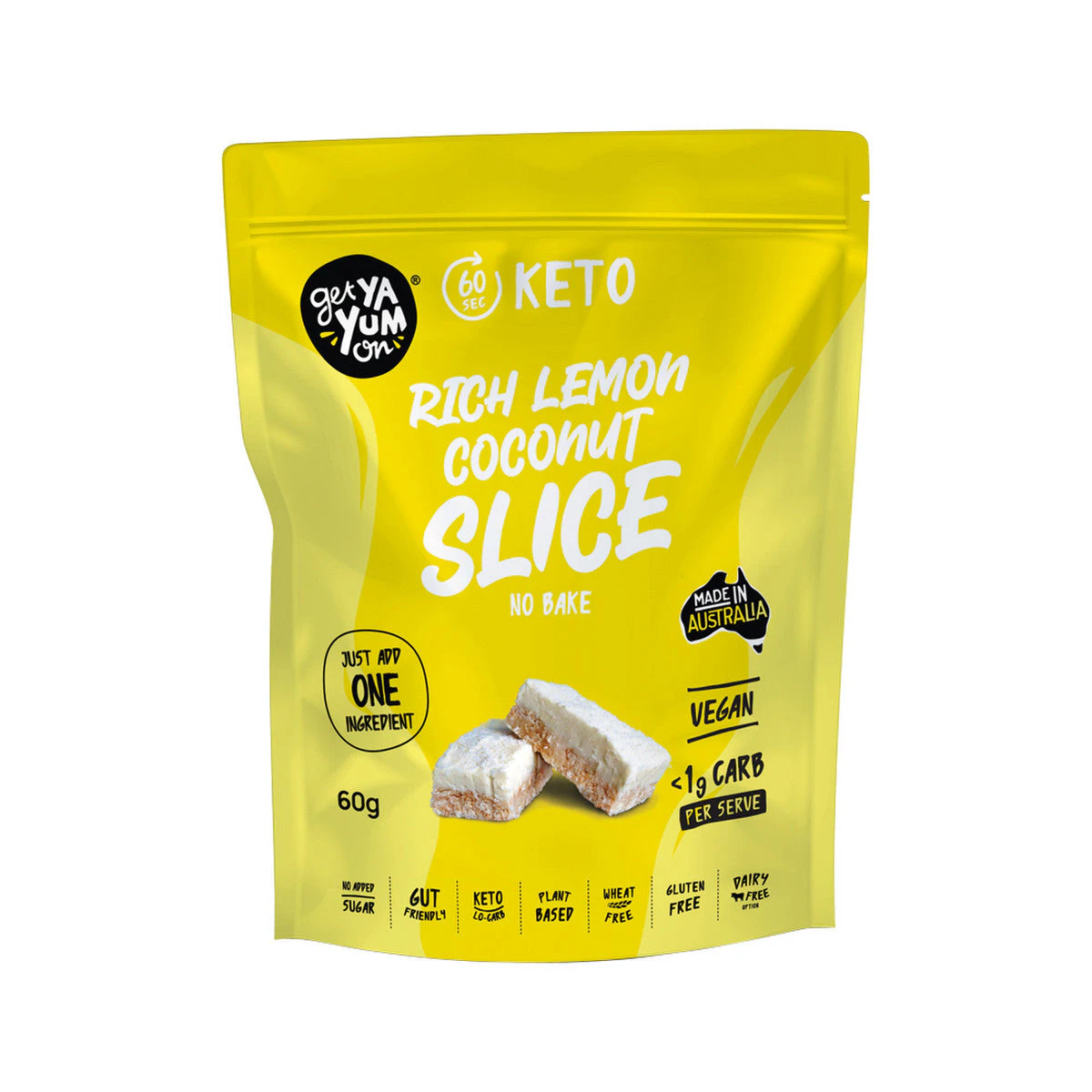 GET YA YUM ON Keto Slice Rich Lemon Coconut Slice 60g