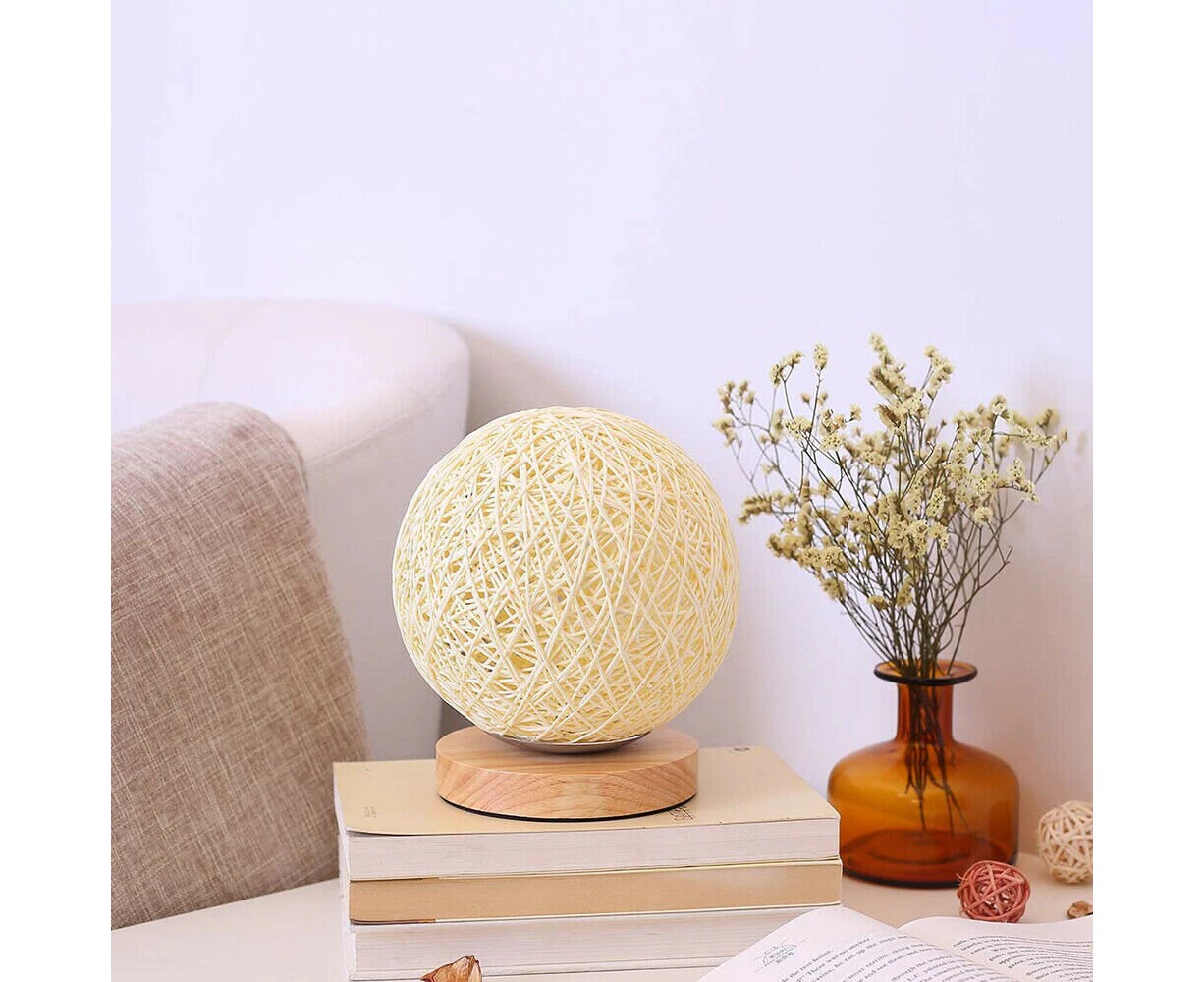 Wooden Rattan LED Table Desk Bedside Night Light Lamp Home Room Decor Warma