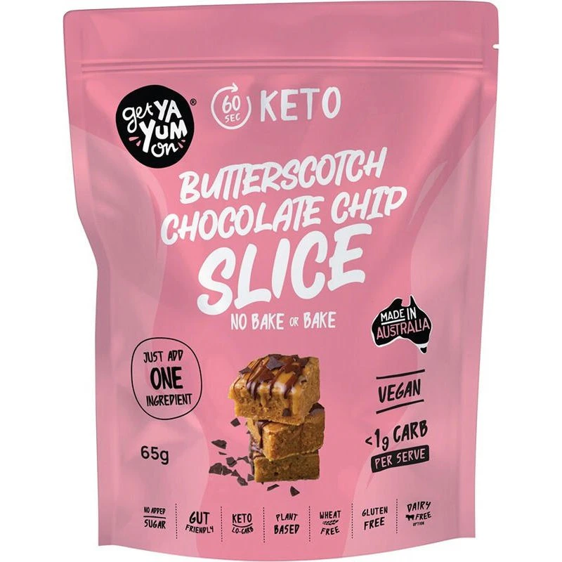 GET YA YUM ON Keto Slice Butterscotch Chocolate Chip 65g 10PK