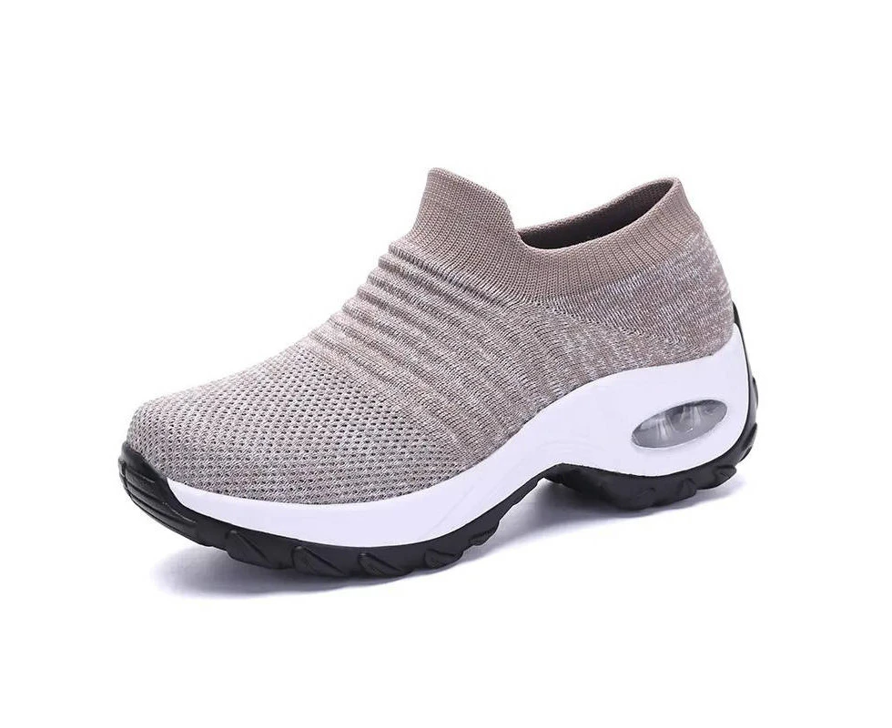 LookBook Womens Walking Shoes Arch Support Comfort Mesh Non Slip Sneakers-Khaki