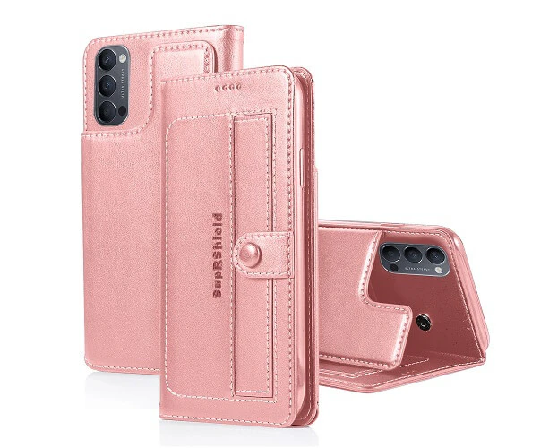 For Oppo Reno4 5G Case SupRShield Pro Luxury Wallet Leather Flip Magnetic Stand Case Cover (Rose Gold)