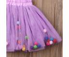 Dadawen Girl Tutu Skirt Fluffy Toddler Tulle Tutus 3 Layers With Pom Pom Puff Balls-Purple