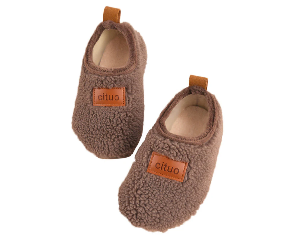 Dadawen Kids Warm Slippers Socks with Non-Slip Rubber Sole for Boys Girls Baby-LambBrown