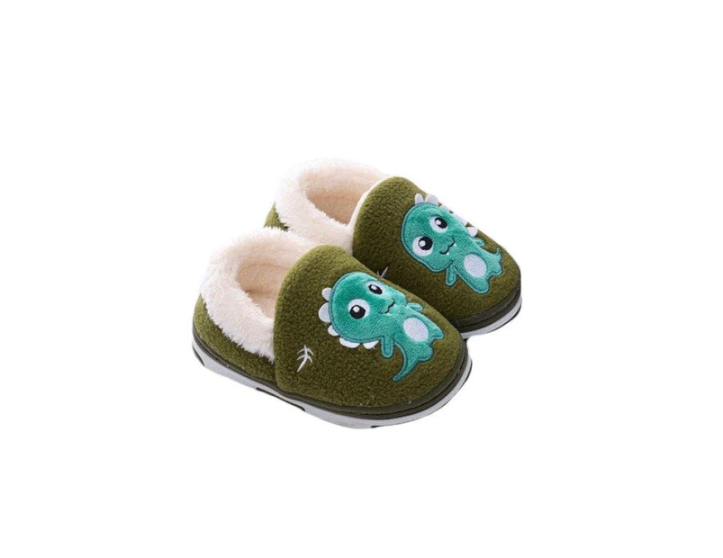 Dadawen Boys Cute Warm Plush Dinosaur Slippers Toddler Winter Warm Shoes-ArmyGreen
