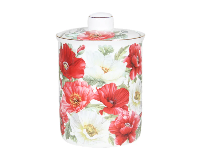 Elegant Kitchen Dining Poppies on White Single Food Canister