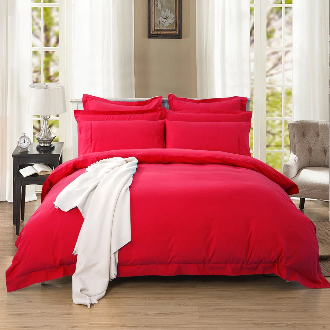 Fabric Fantastic 1000TC Soft Tailored Quilt Cover Set -Single/Double Queen/King/Super King Size-Red