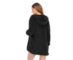 Strapsco Womens Fuzzy Warm Fleece 3 Piece Outfit Fleece Coat Jacket And Strap Crop Top Shorts-Black