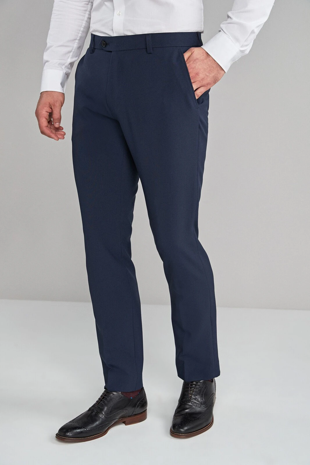 Men's Microfibre Trousers Dress Business Formal Office Pants Wrinkle-Friendly - Navy