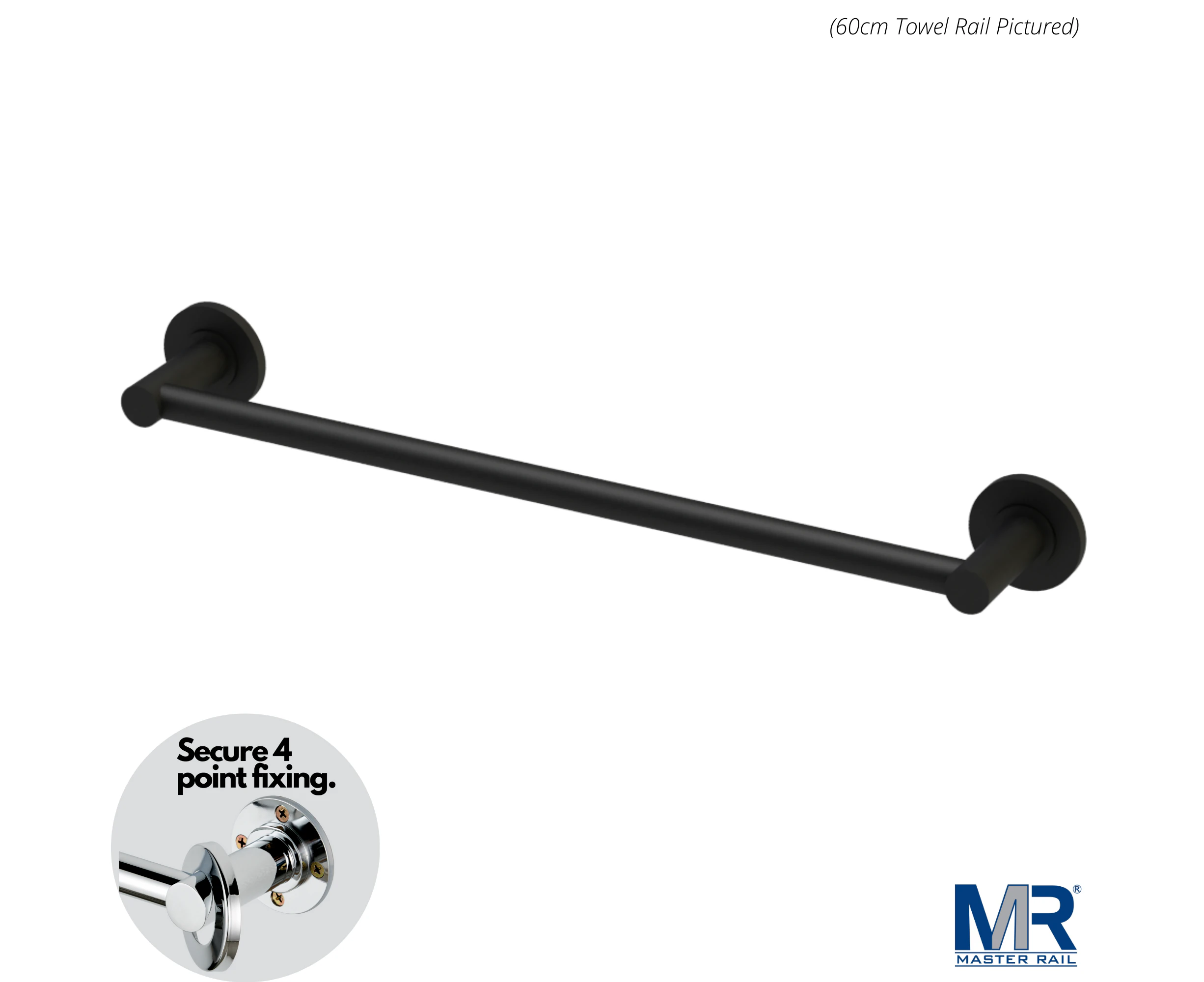 MR SecureFix Single Towel Rail 900mm Matte Black