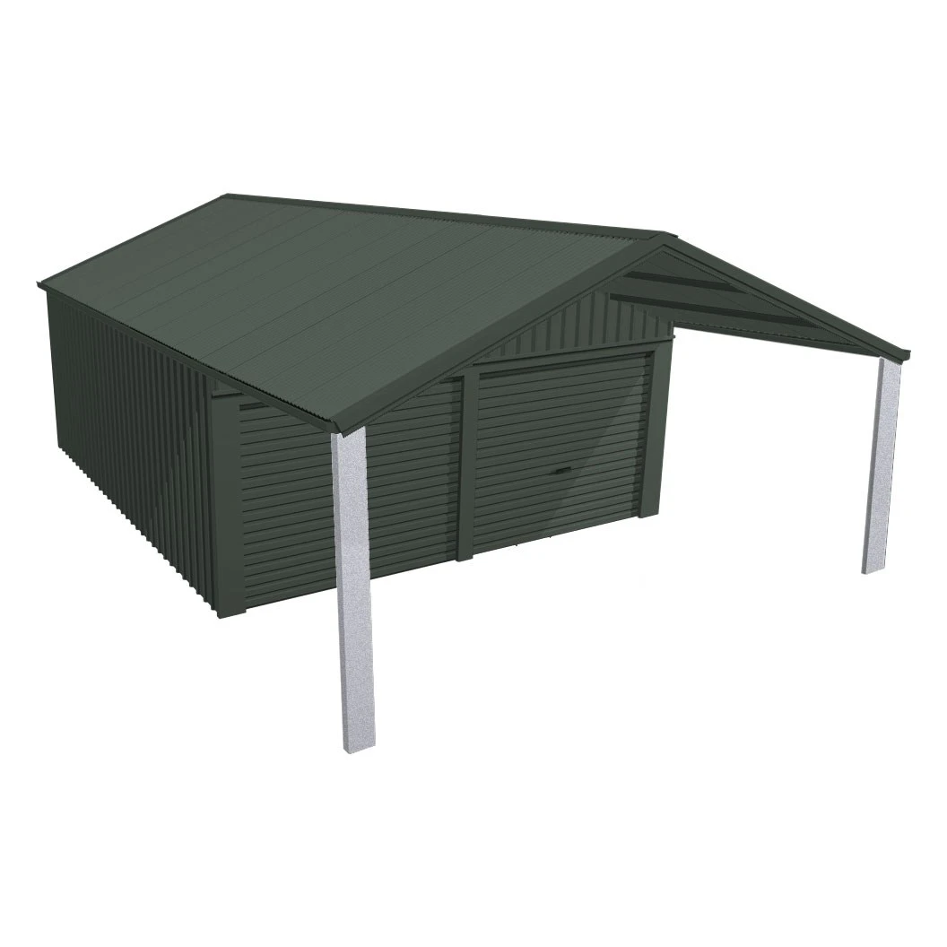 Stratco Domestic Gable Roof Shed Double Garaport 5.45 x 12.3 x 2.4m Gable End Roller Doo Slate Grey