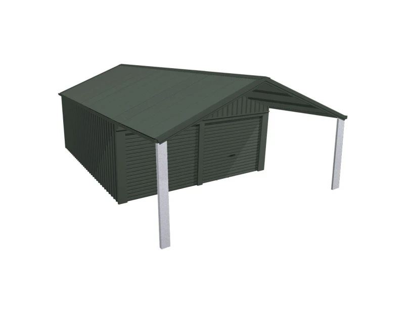 Stratco Domestic Gable Roof Shed Double Garaport 5.45 x 12.3 x 2.4m Gable End Roller Doo Slate Grey