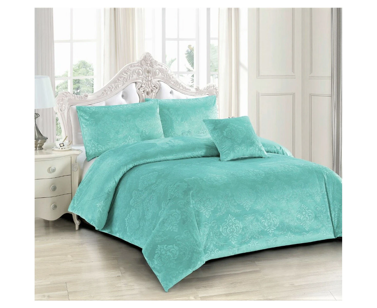 Georges Fine Linens Amara Sea Green Embossed Quilt Cover Set