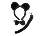 BLACK MOUSE / BEAR HEADBAND w Bow Ears Tail Animal Costume Halloween Party