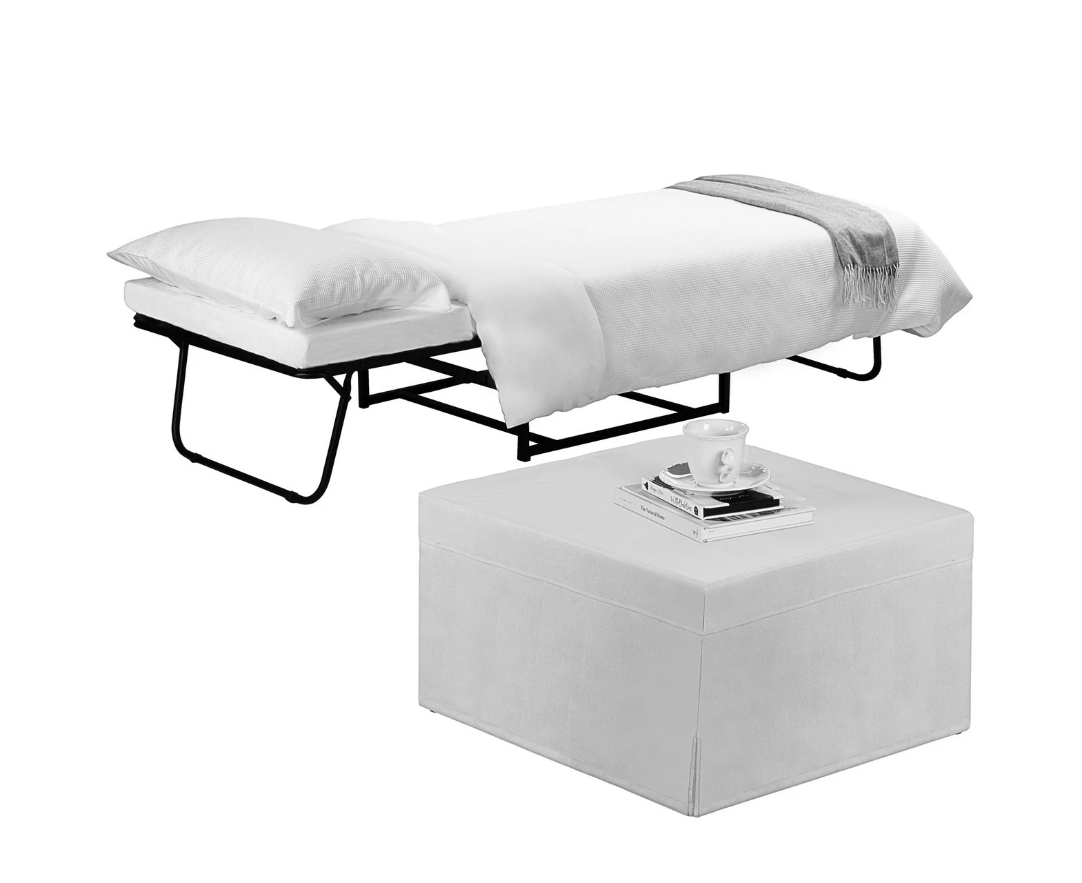 Foldlux Folding Ottoman Bed Sofa w Slip Cover-Kensington Light Grey