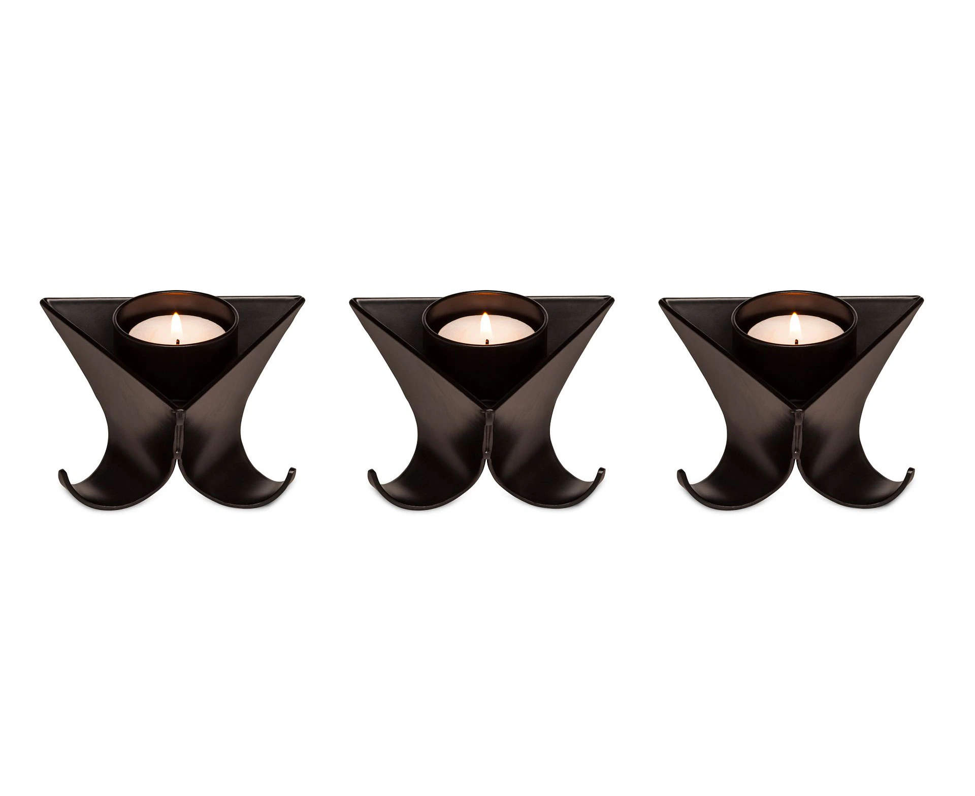 Small Decorative Black Metal Tea Light Candle Holders in Set of 3