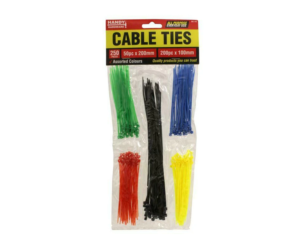 Handy Hardware® 2 Packs of Cable Ties Colour Assorted 250pcs Self-locking Good Insulation 5 Colors Heavy Duty Cable Ties