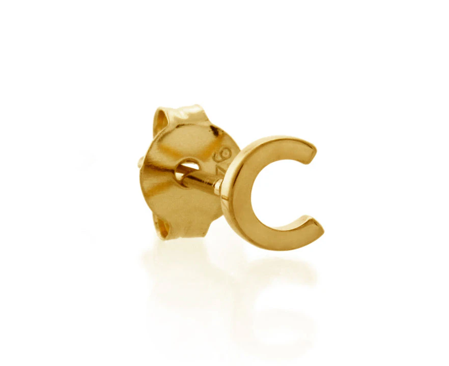 9ct Gold Petite Block Initial C Single Stud Earring