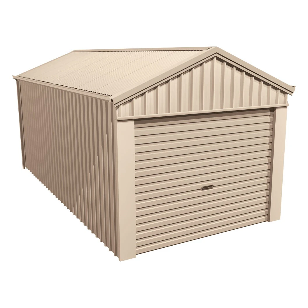 Stratco Domestic Gable Roof Shed Single Garage 3.16 x 6.21 x 2.4m Gable End Roller Door Merino