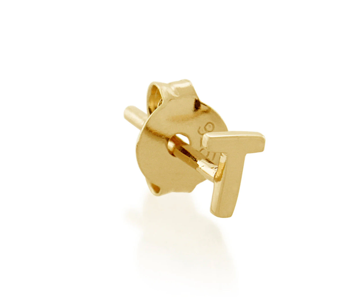 9ct Gold Petite Block Initial T Single Stud Earring