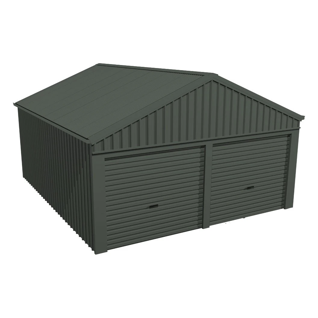 Stratco Domestic Gable Roof Shed Double Garage 5.45 x 6.21 x 2.4m Gable End Roller Door Slate Grey