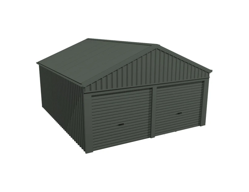 Stratco Domestic Gable Roof Shed Double Garage 5.45 x 6.21 x 2.4m Gable End Roller Door Slate Grey