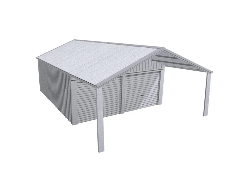 Stratco Domestic Gable Roof Shed Double Garaport 5.45 x 12.3 x 2.4m Gable End Roller Doo Zinc/Al