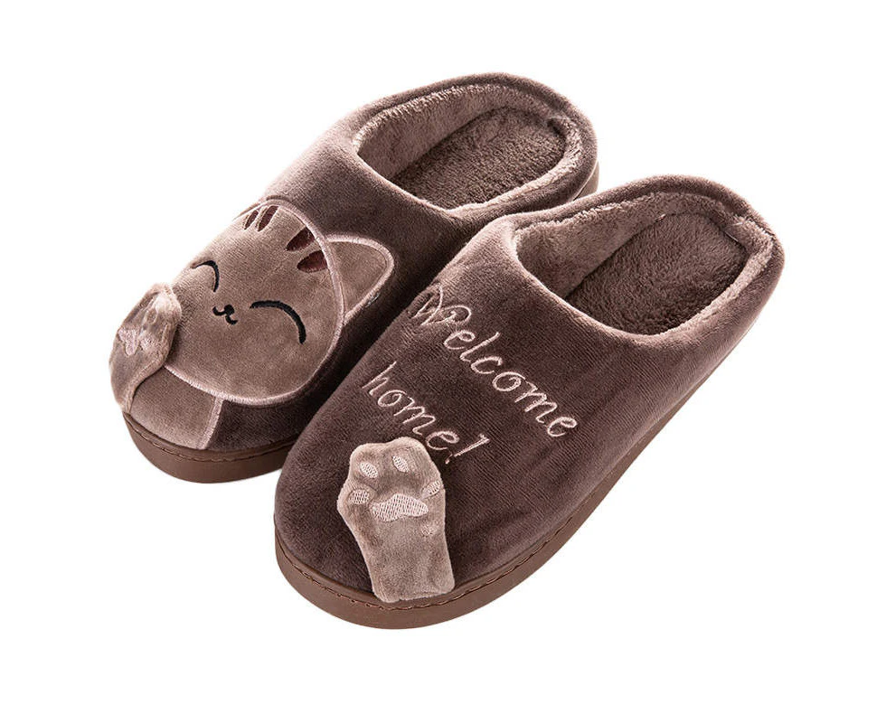 Amoretu Cute Cat Indoor Winter Slippers Non-Slip Shoes-Brown