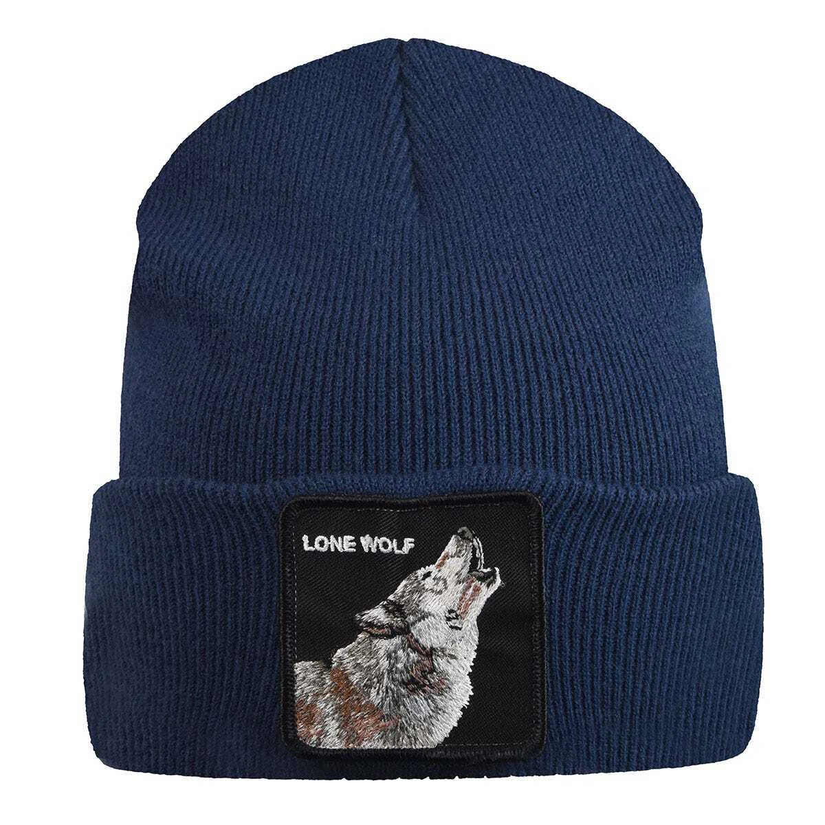 Goorin Wolf Man Beanie Hat Warm Winter Ski Animal Series Lone Wolf - Navy